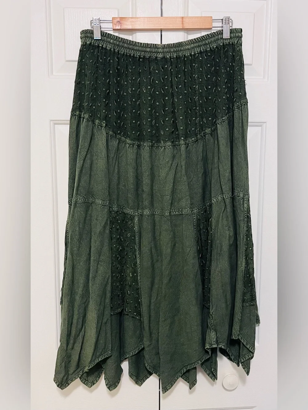 Olive Green Bohemian Lace-Up Maxi Skirt- OS - Picture 2 of 4